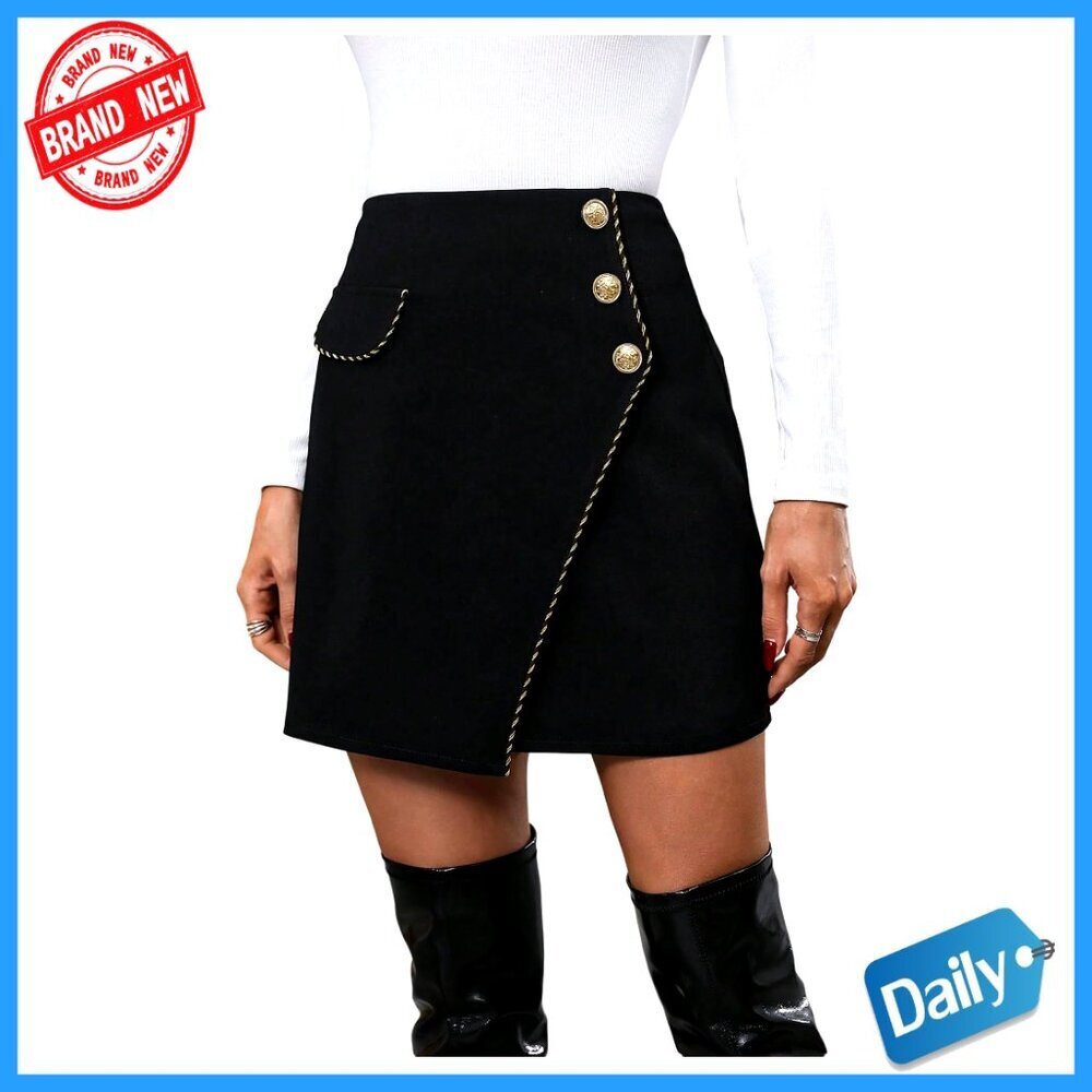 High Waisted Wrap Mini Skirt Button Front Bodycon Office Work Skirt